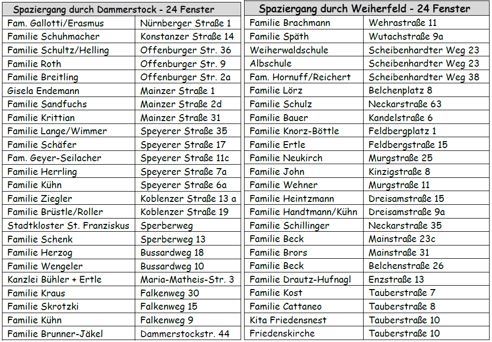 Adventsfenster 2021 Teilnehmer